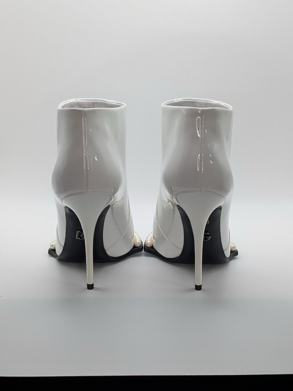 NWT Dolce & Gabbana White Patent Pearl-Trim Stiletto Ankle Boots NIB Authentic - Picture 10 of 16